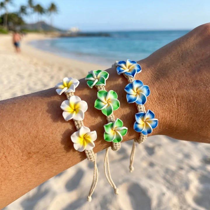 Bliss Plumeria Blue Friendship Bracelet - Made in Hawaii