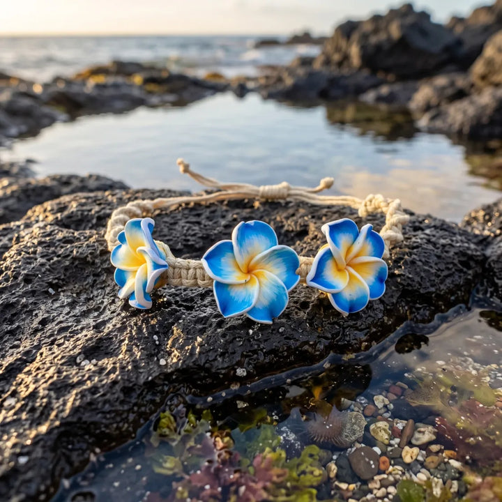 Bliss Plumeria Blue Friendship Bracelet - Made in Hawaii