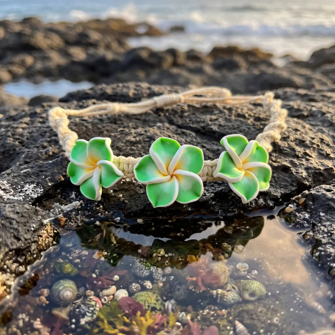 Bliss Plumeria Green Friendship Bracelet - Made in Hawaii