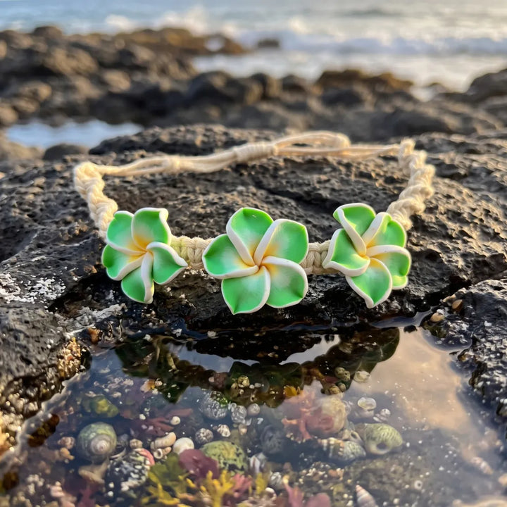 Bliss Plumeria Green Friendship Bracelet - Made in Hawaii