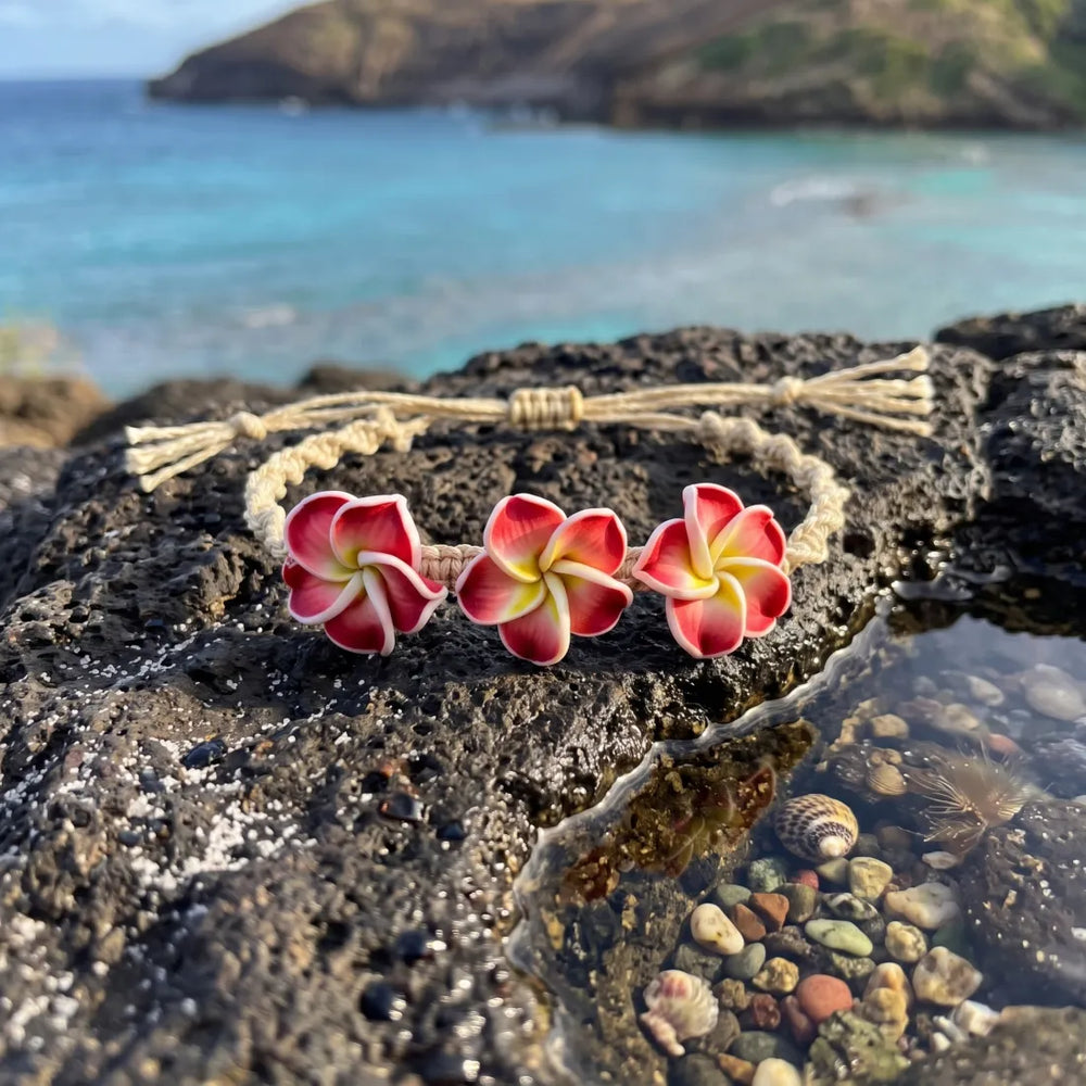 Bliss Plumeria Red Friendship Bracelet - Made in Hawaii