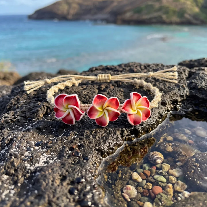 Bliss Plumeria Red Friendship Bracelet - Made in Hawaii