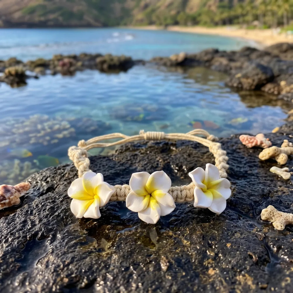 Bliss Plumeria White Friendship Bracelet - Made in Hawaii