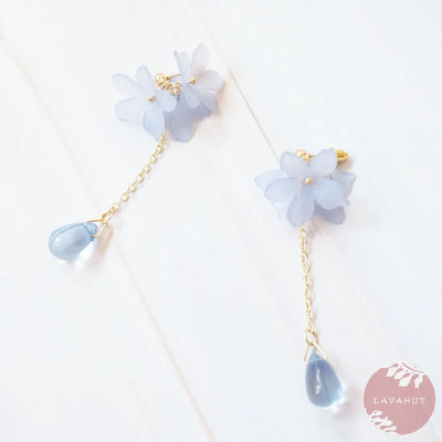 Blue Dreamy Drop Floral Earrings - Made In Hawaii