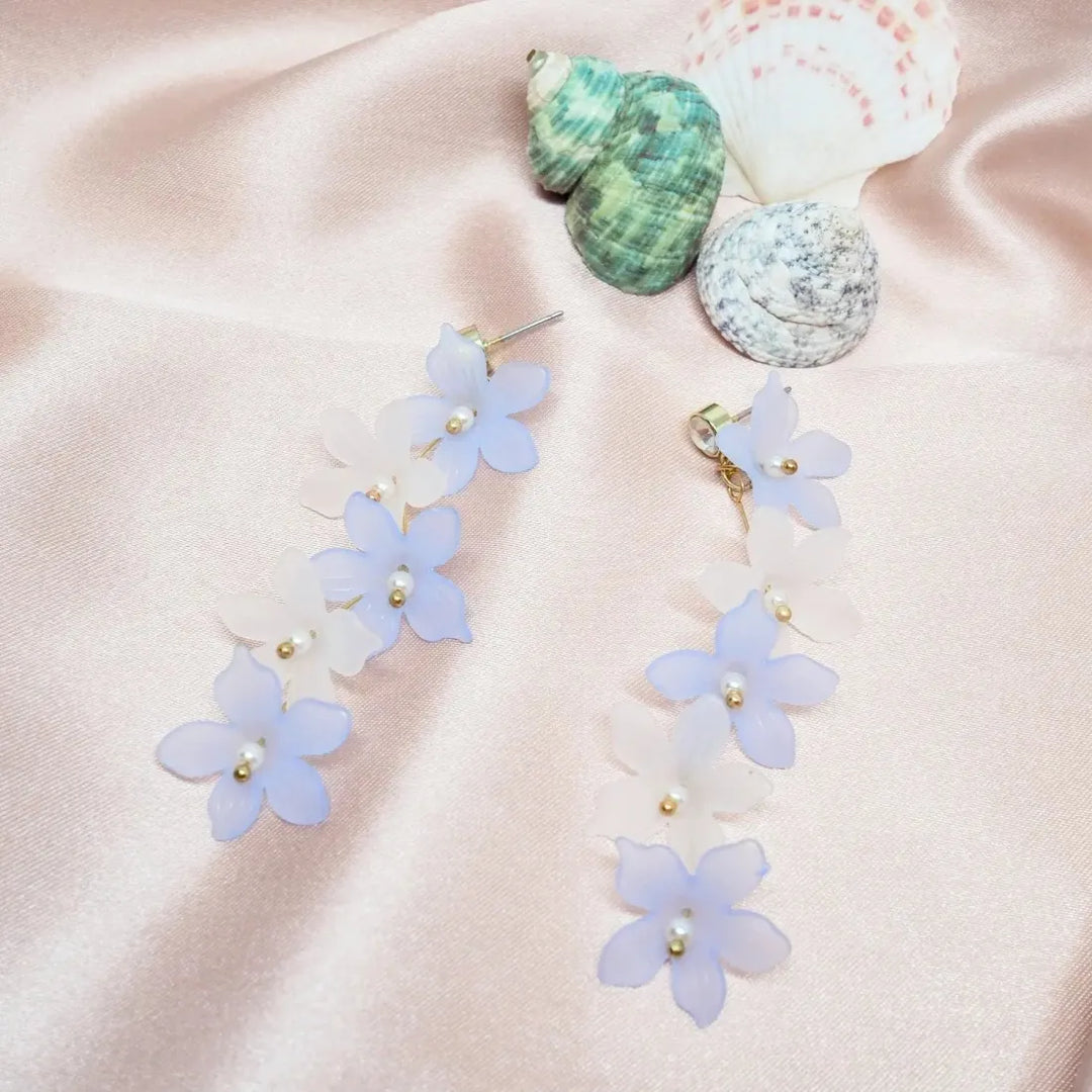 Blue Floral Cascade Elegance Earrings - Made in Hawaii