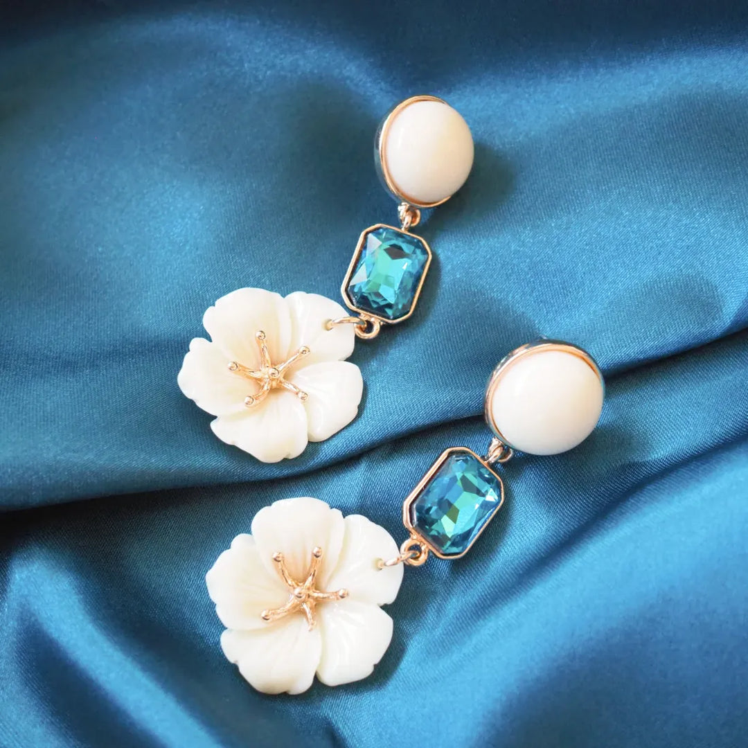 Blue Floral Gemstone Drop Earrings - Made in Hawaii