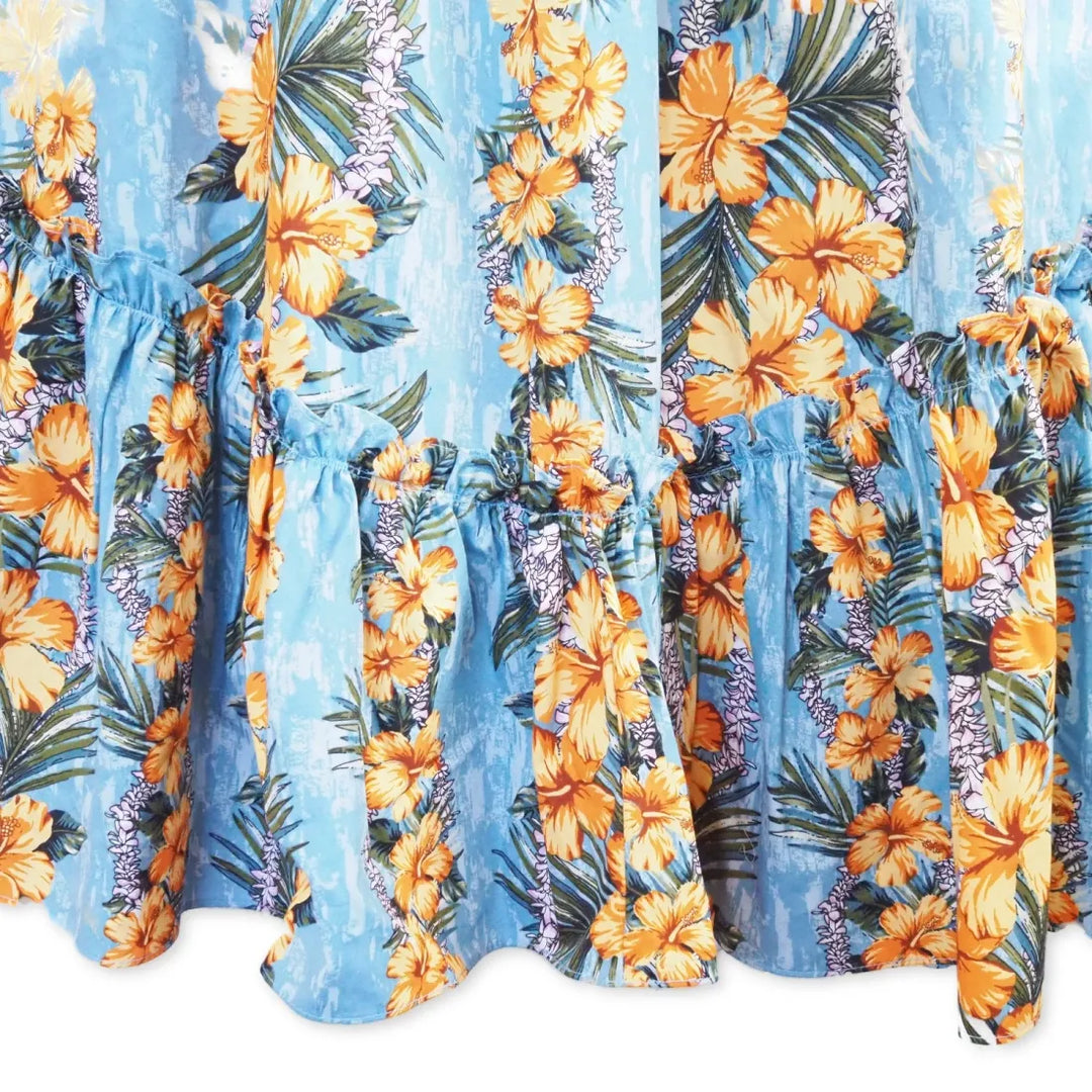 Blue Flourish Long Ruffle Hawaiian Muumuu Dress - Made in Hawaii