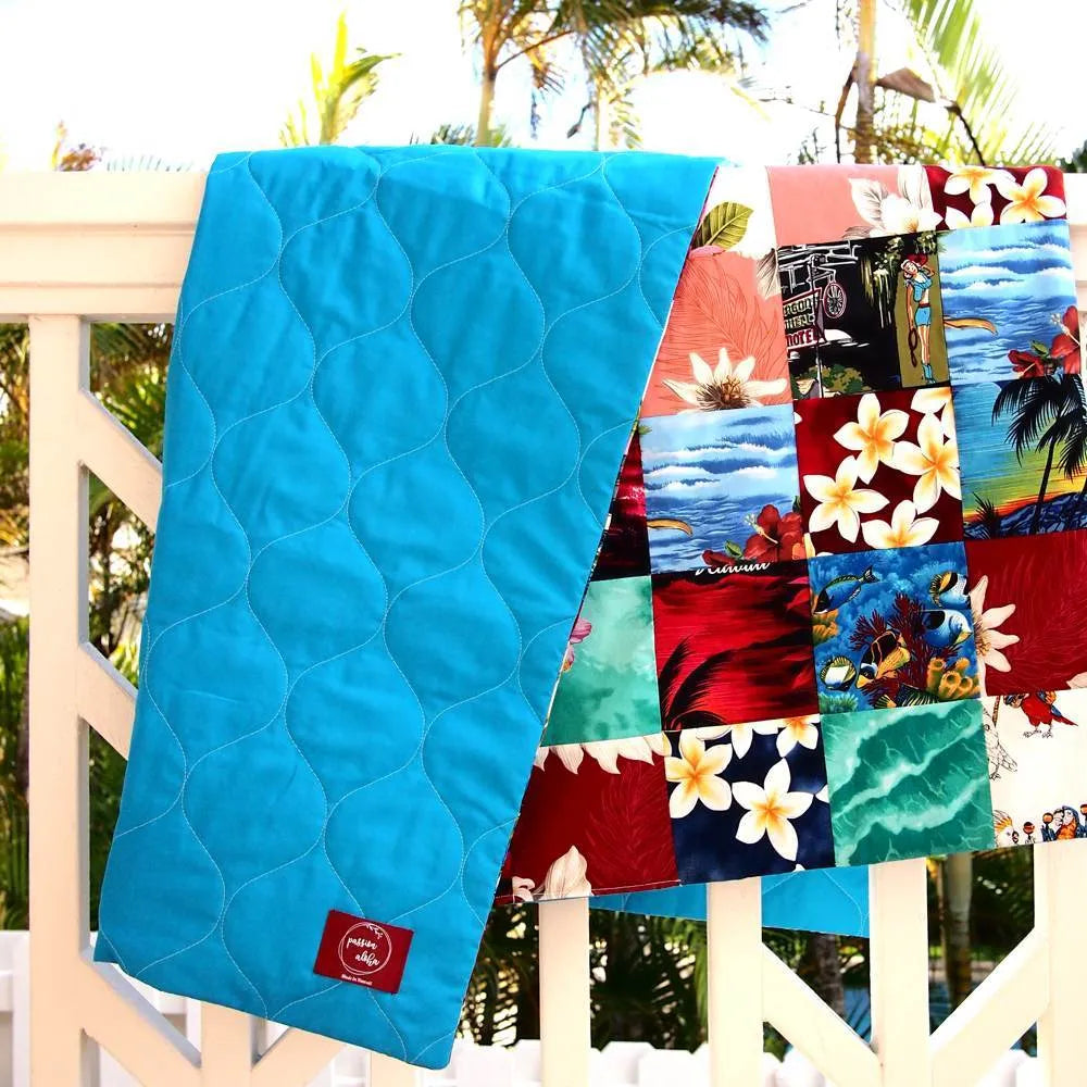 Blue Hawaiian Patchwork Throw - Made in Hawaii