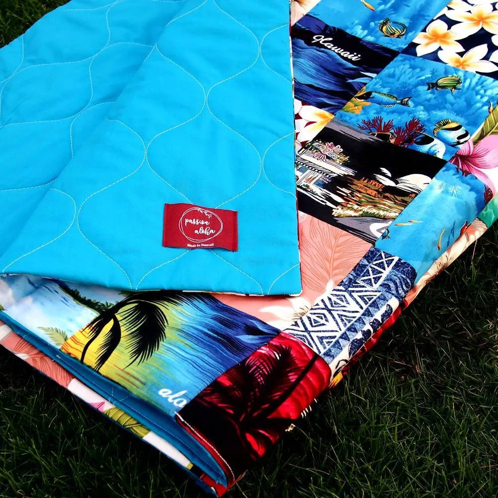 Blue Hawaiian Patchwork Throw - Made in Hawaii