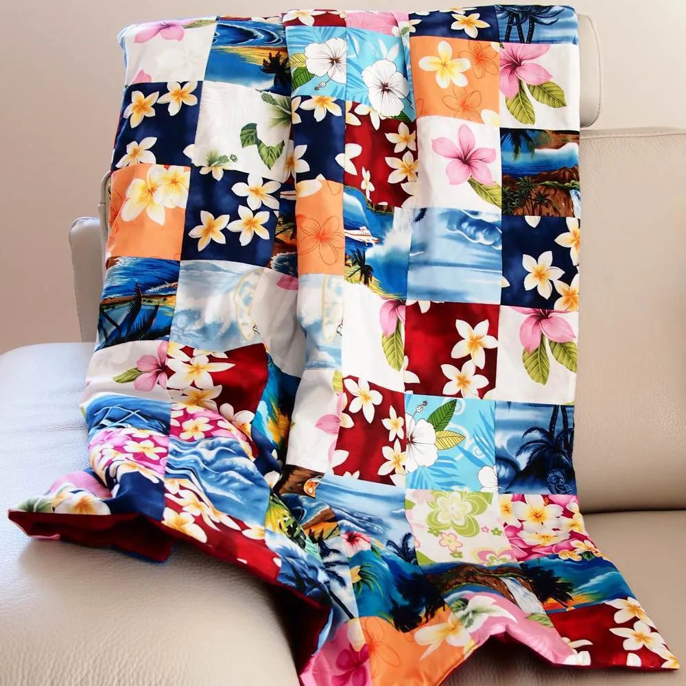 Blue Hawaiian Patchwork Throw - Made in Hawaii