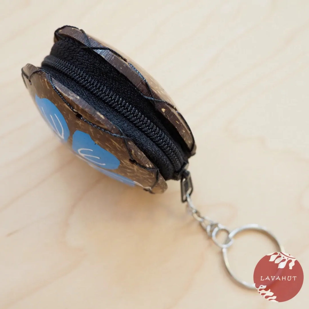 Blue Hibiscus Coconut Coin Purse + Keychain - Made in Hawaii