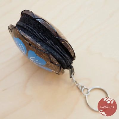 Blue Hibiscus Coconut Coin Purse + Keychain - Made In Hawaii