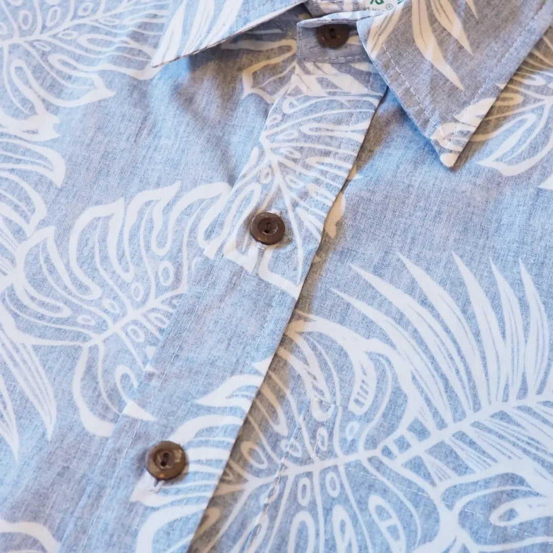 Blue Leaf Hawaiian Reverse Shirt - Made in Hawaii