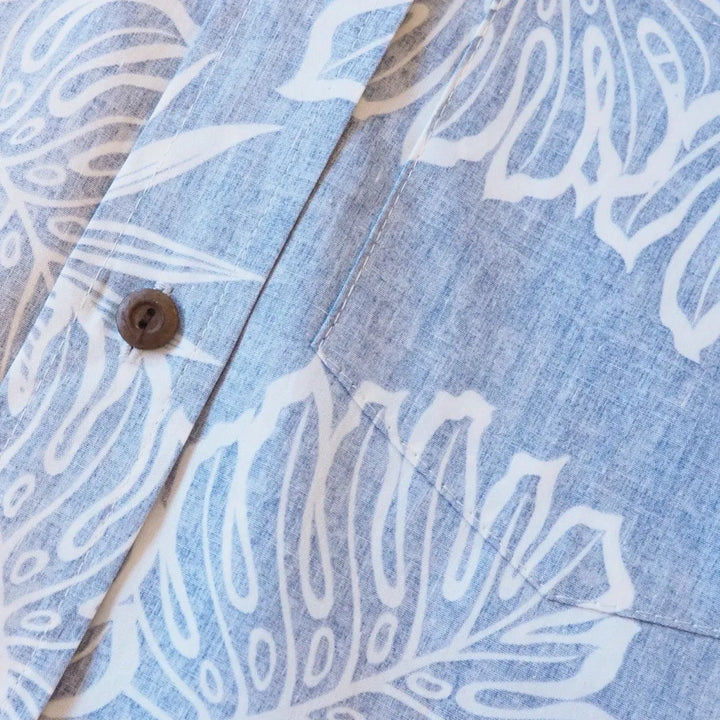 Blue Leaf Hawaiian Reverse Shirt - Made in Hawaii