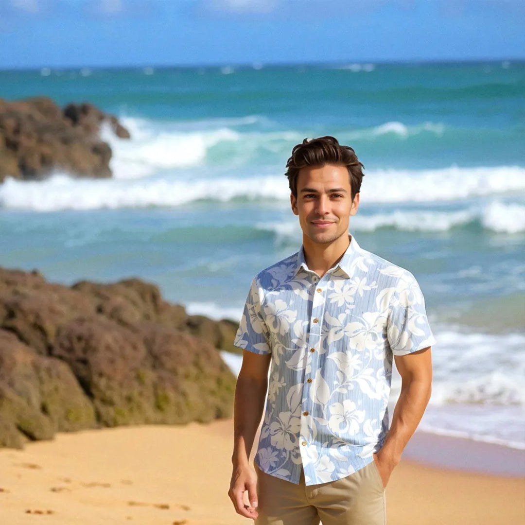 Blue Nanakuli Hawaiian Reverse Shirt - Made in Hawaii