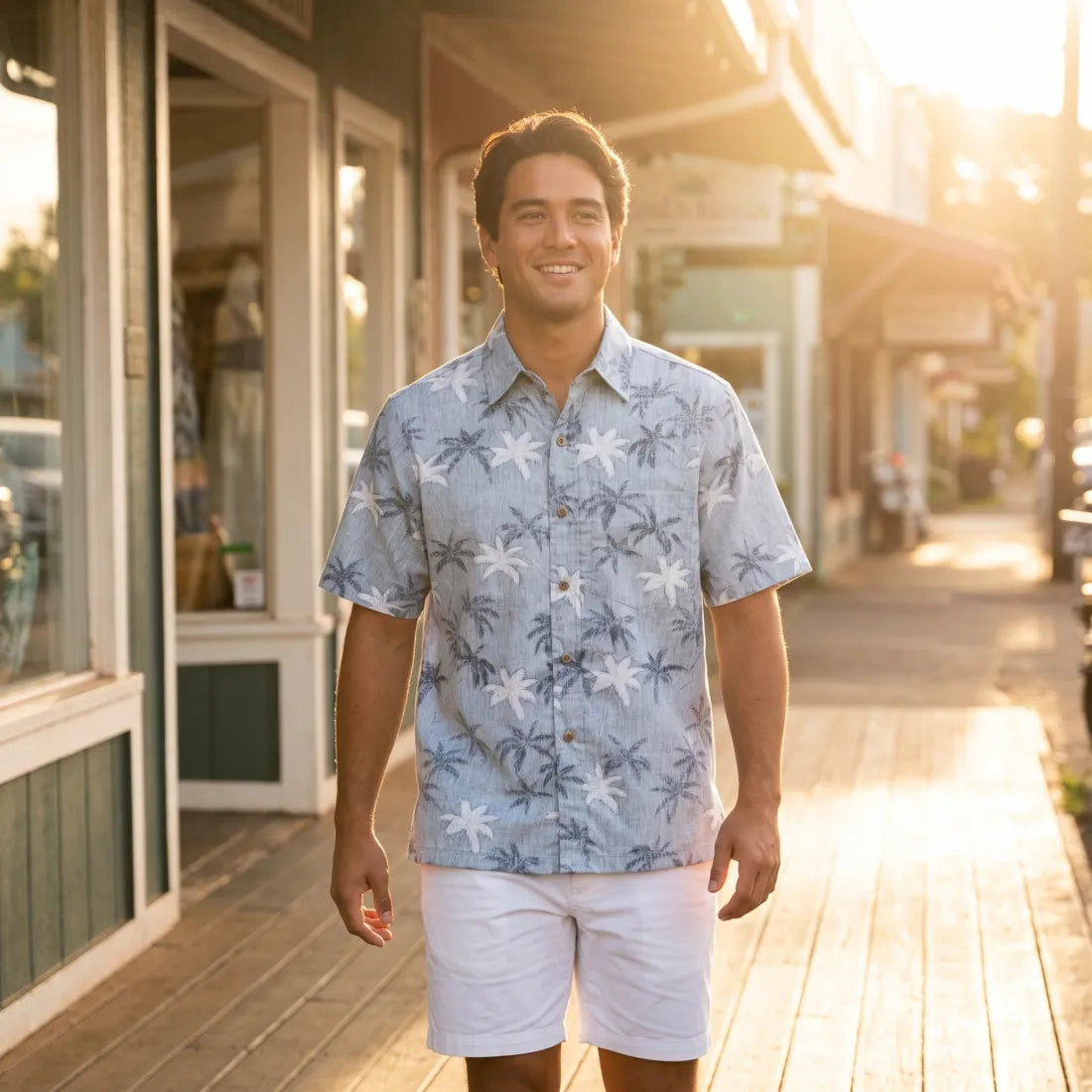 Blue Palm Beach Hawaiian Reverse Shirt - Made in Hawaii