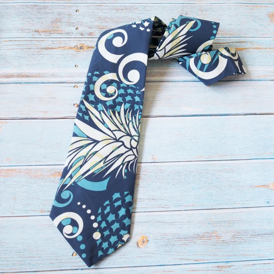 Blue Pineapple Swirl Hawaiian Necktie - Made in Hawaii