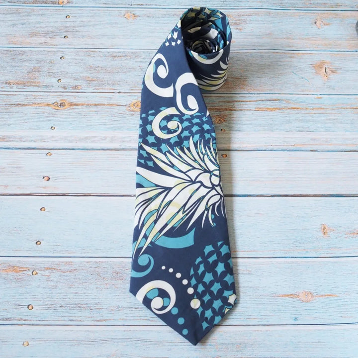 Blue Pineapple Swirl Hawaiian Necktie - Made in Hawaii