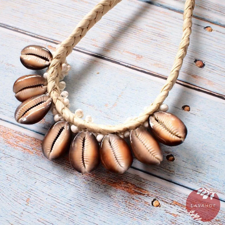 Brown Cowry Seashell Hawaiian Necklace - Made in Hawaii