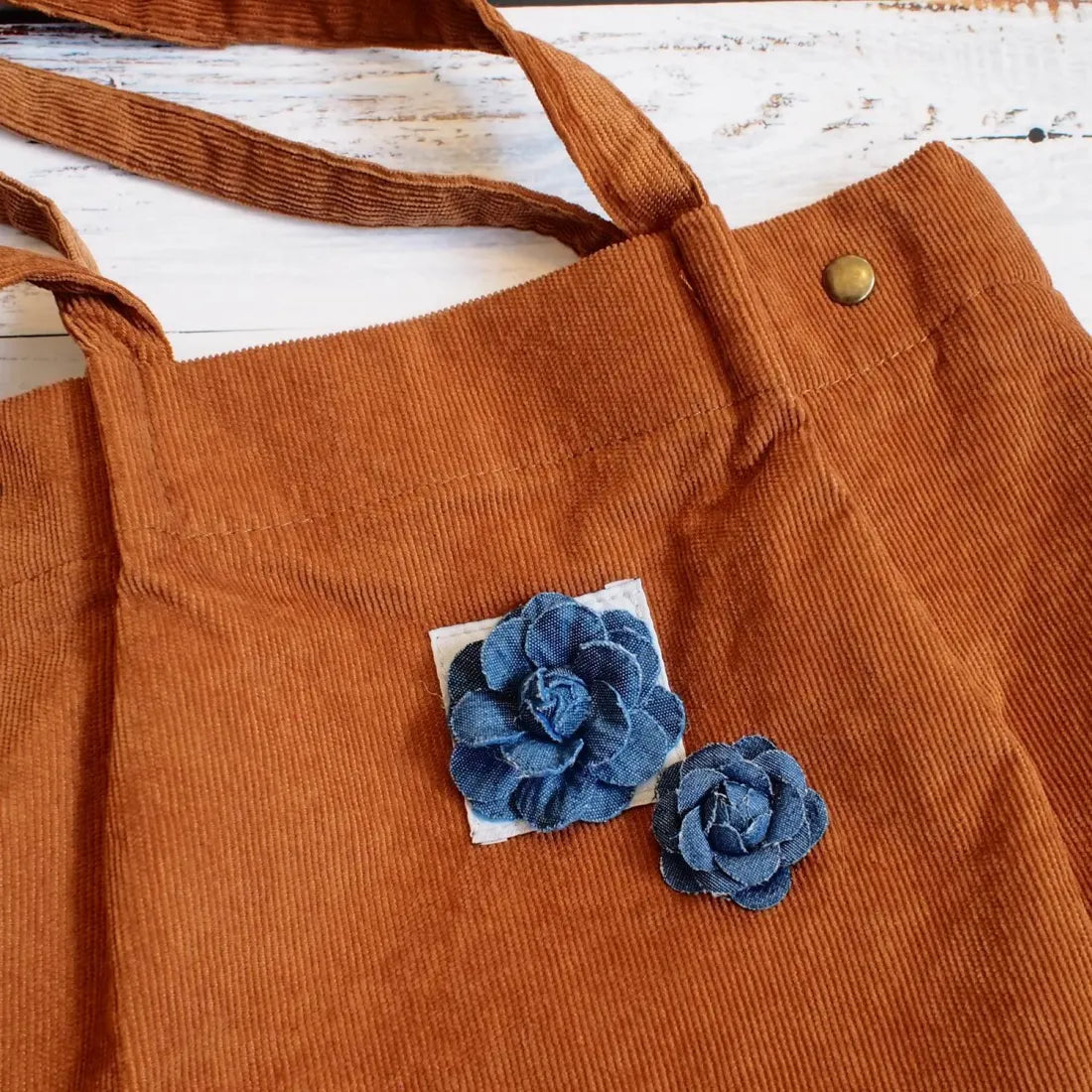 Brown Maile Denim Floral Corduroy Tote Bag - Made In Hawaii