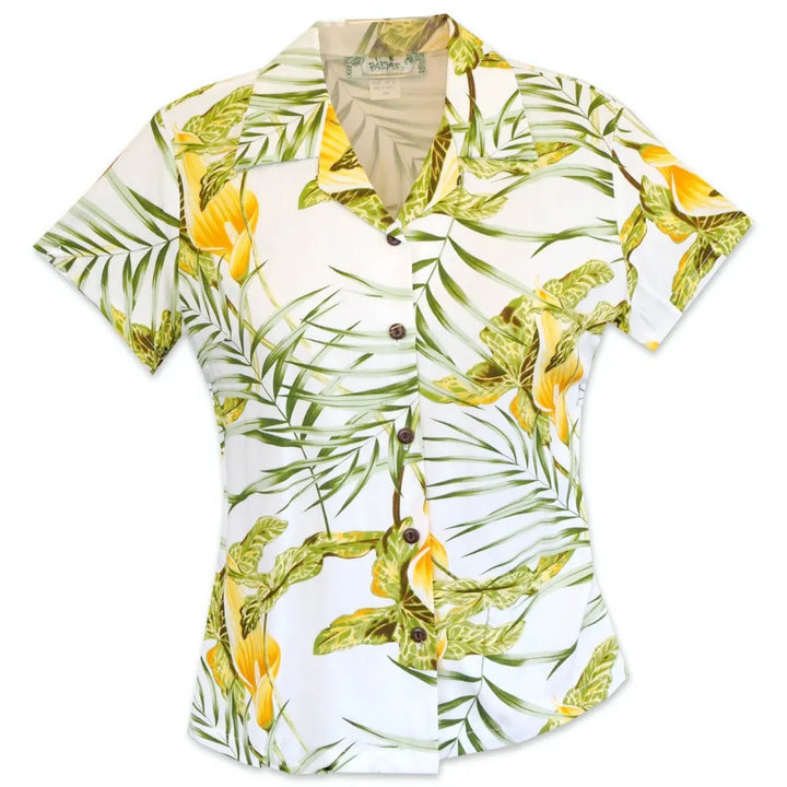 Calla Lily White Lady’s Hawaiian Rayon Blouse - Made in Hawaii