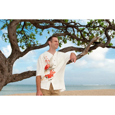 Cattleya Cream Hawaiian Rayon Shirt - Made In Hawaii