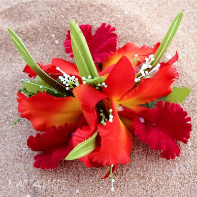 Cattleya Red Hawaiian Flower Hair Clip - Made In Hawaii