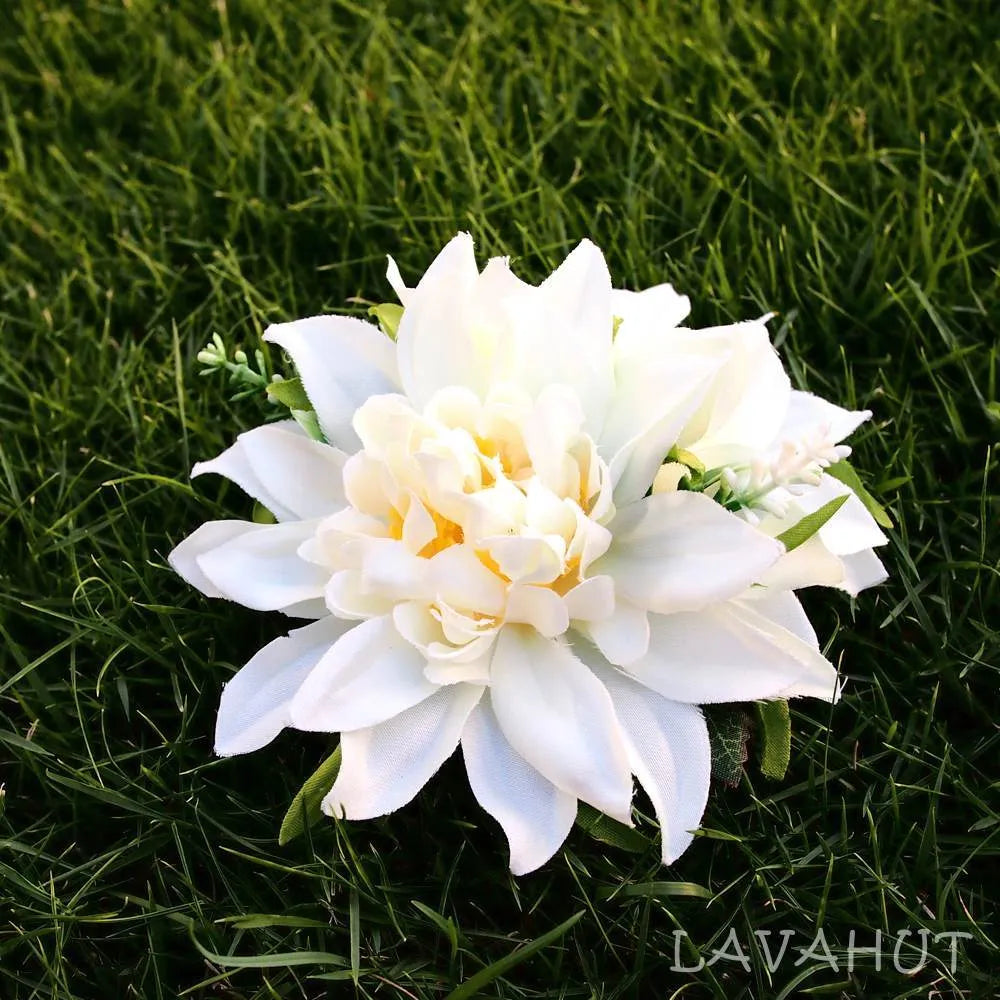 Chrysanthemum White Hawaiian Flower Hair Clip - Made in Hawaii