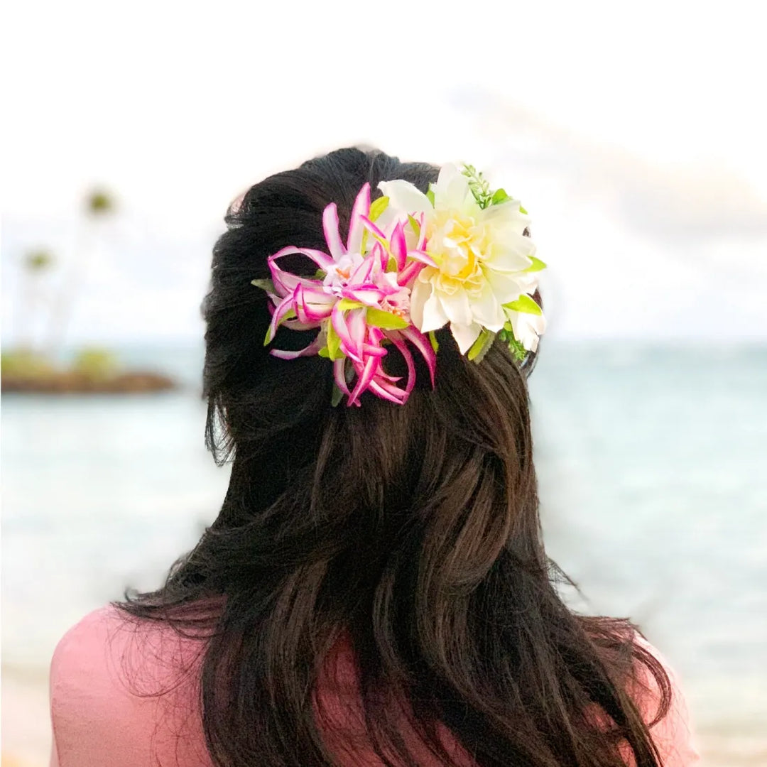 Chrysanthemum White Hawaiian Flower Hair Clip - Made in Hawaii