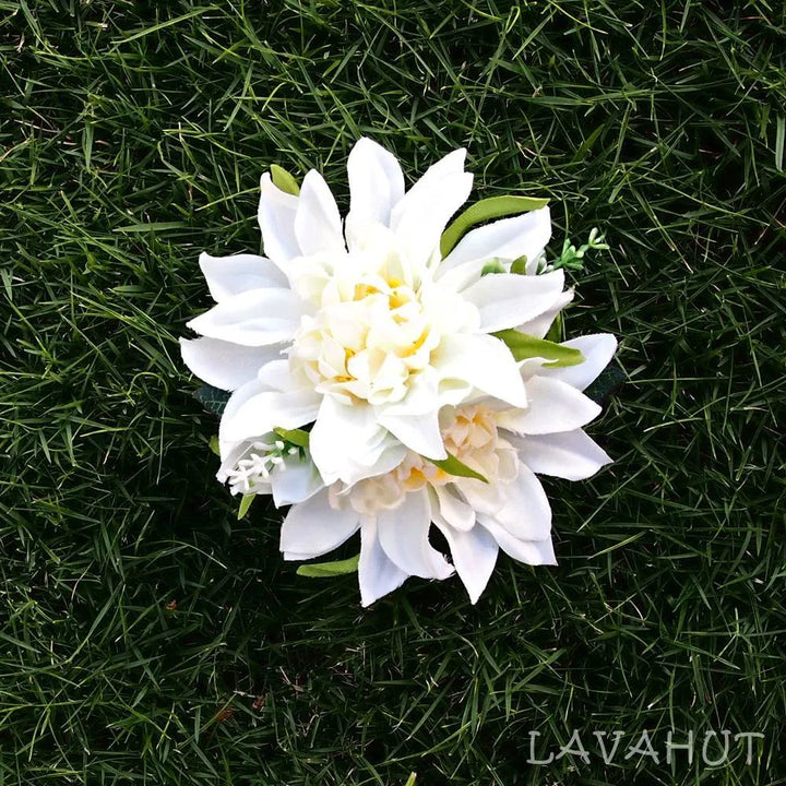 Chrysanthemum White Hawaiian Flower Hair Clip - Made in Hawaii