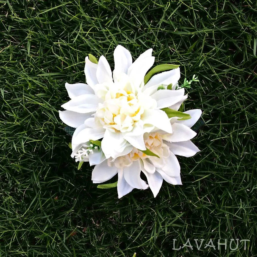 Chrysanthemum White Hawaiian Flower Hair Clip - Made In Hawaii