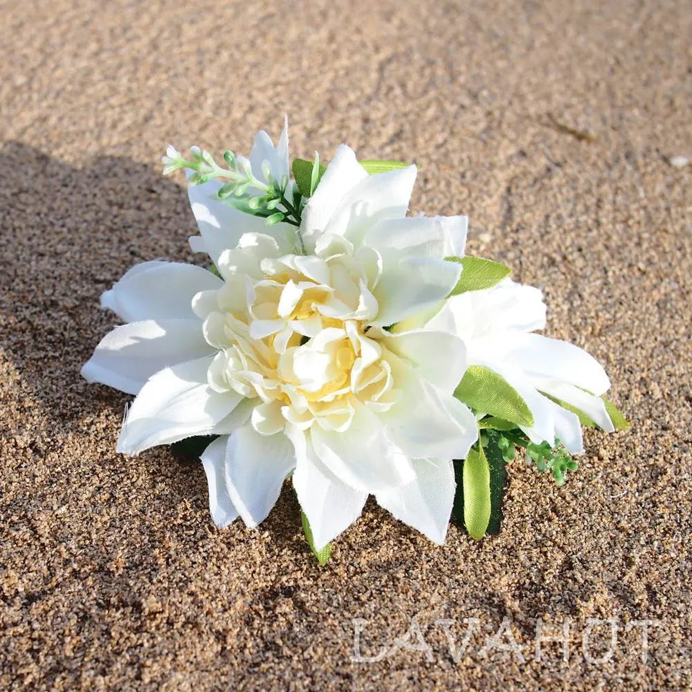 Chrysanthemum White Hawaiian Flower Hair Clip - Made in Hawaii