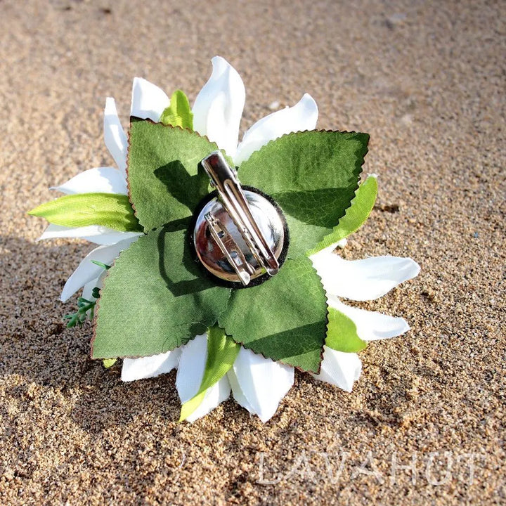 Chrysanthemum White Hawaiian Flower Hair Clip - Made in Hawaii