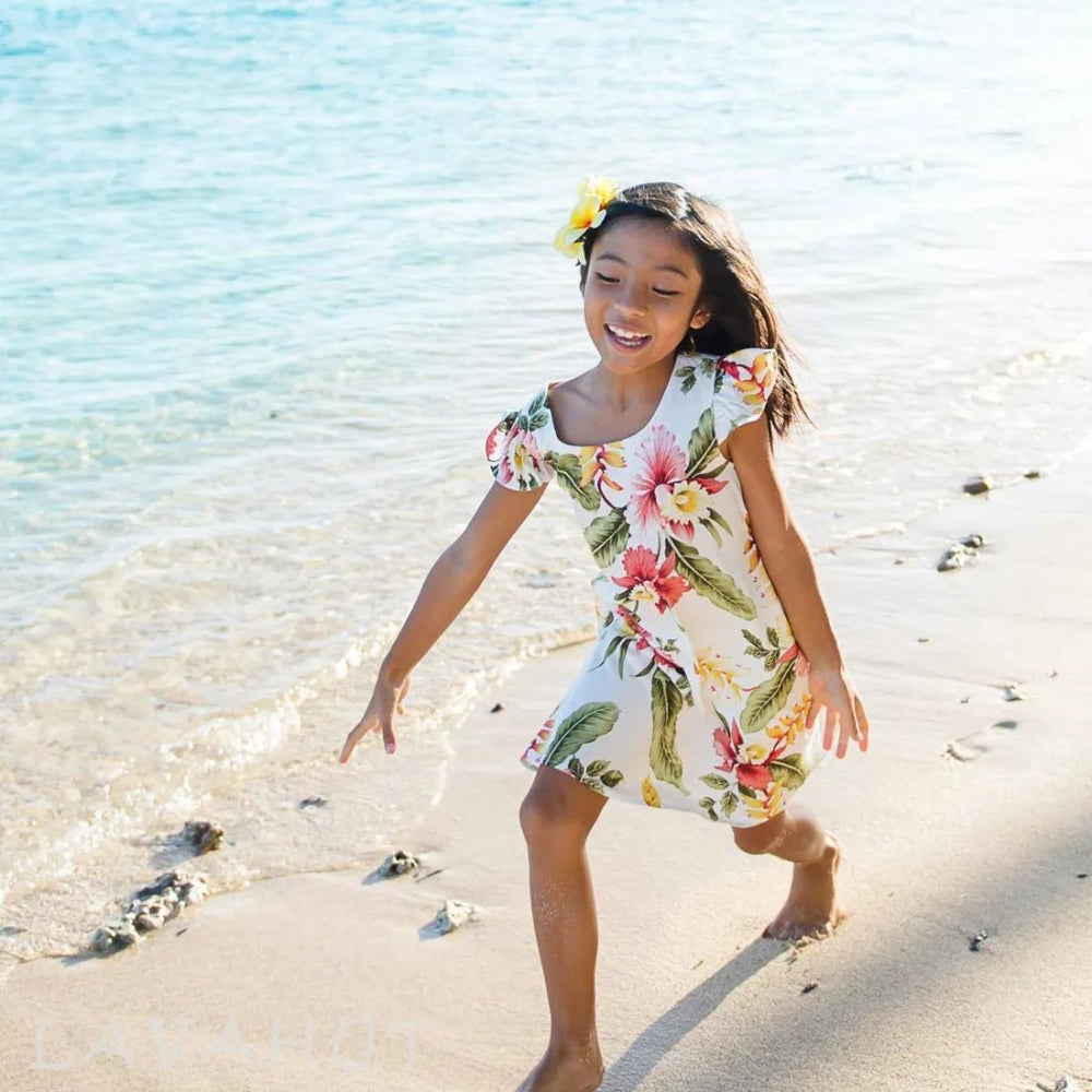 Cloud Cream Hawaiian Girl Rayon Dress – Authentic Hawaiian Girl's Hawaiian Dresses by Lavahut