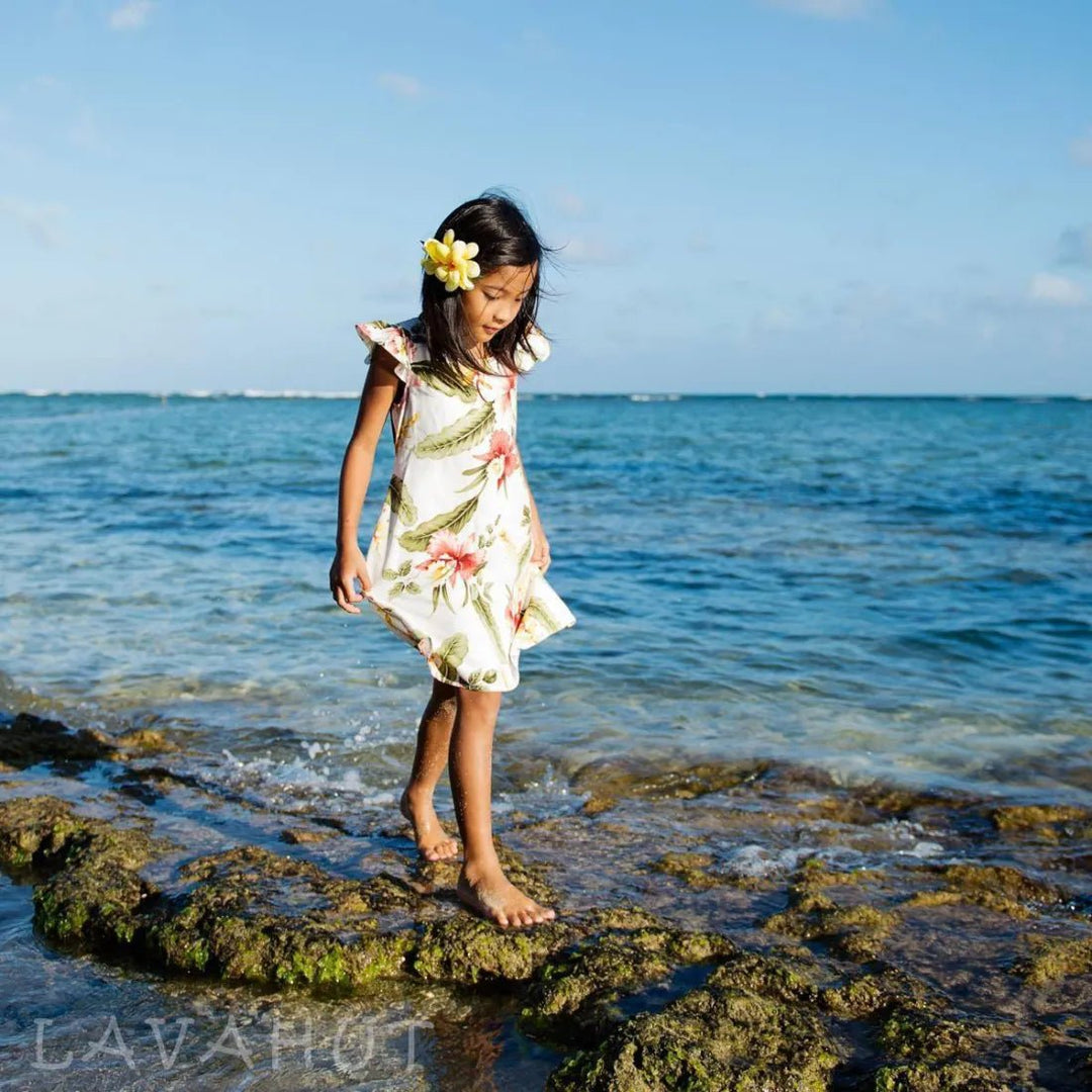 Cloud Cream Hawaiian Girl Rayon Dress – Authentic Hawaiian Girl's Hawaiian Dresses by Lavahut