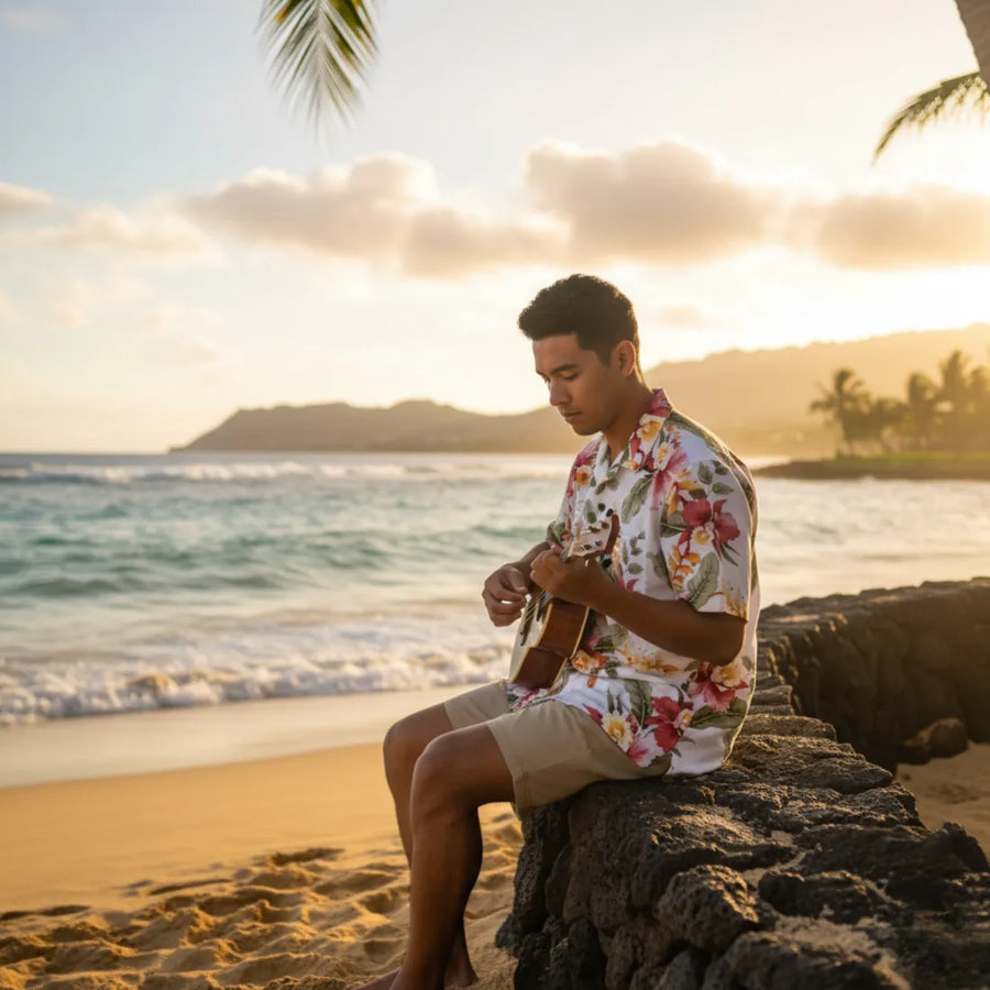 Cloud Cream Hawaiian Rayon Shirt - Made in Hawaii