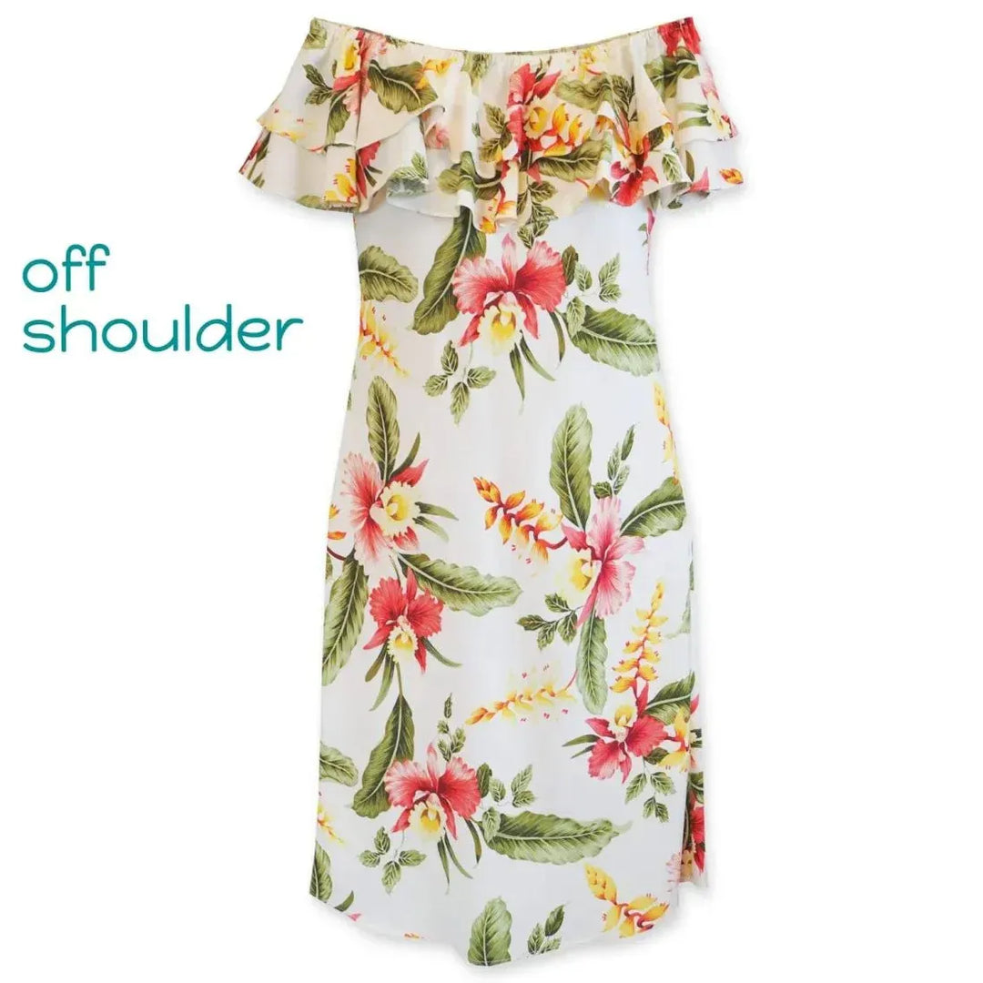 hawaiian dress off shoulder Kahua Long Muumuu Hawaiian Dress