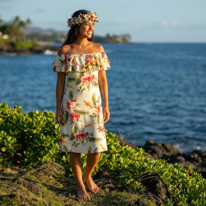Cloud Cream Rainbow Hawaiian Dress - Made in Hawaii