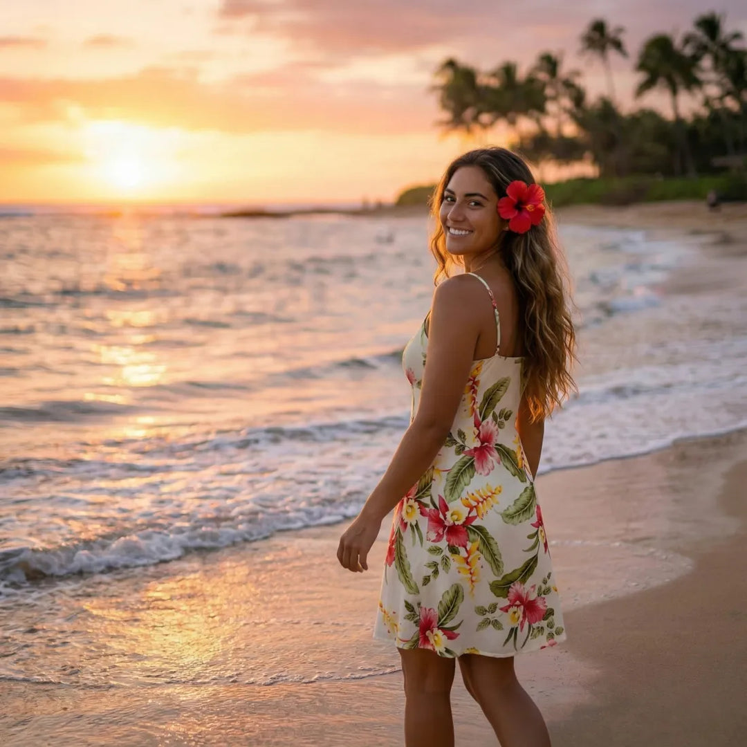 Cloud Cream Skinny Strap Short Hawaiian Dress - Made in Hawaii