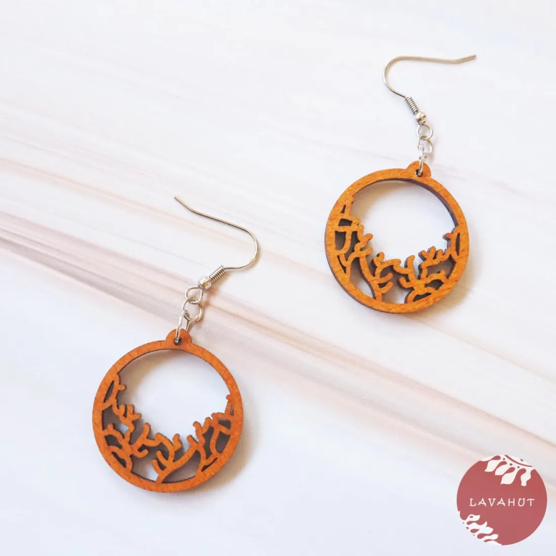 Coral Wooden Drop Earrings - Made in Hawaii