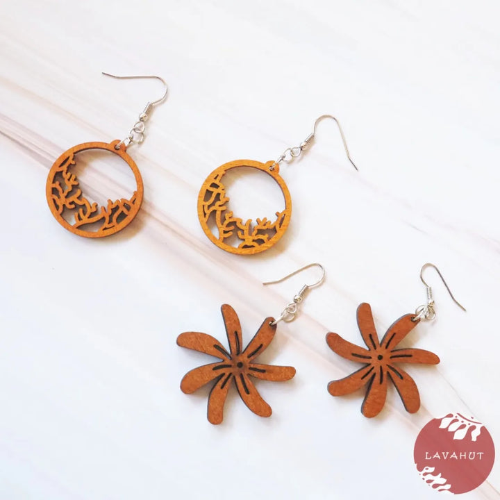 Coral Wooden Drop Earrings - Made in Hawaii