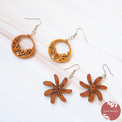 Coral Wooden Drop Earrings - Made In Hawaii