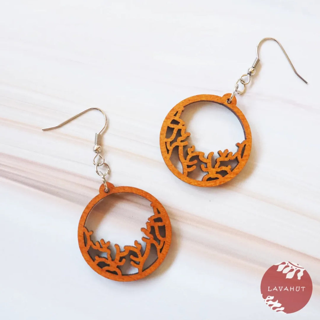 Coral Wooden Drop Earrings - Made in Hawaii