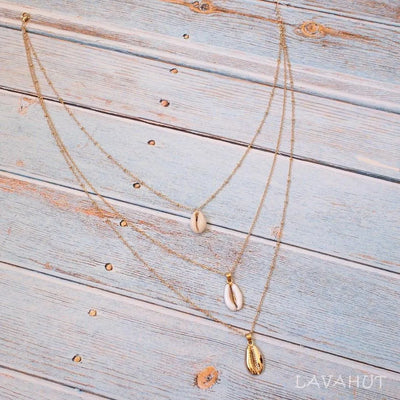 Cowry Seashell Layered Hawaiian Necklace - Made In Hawaii