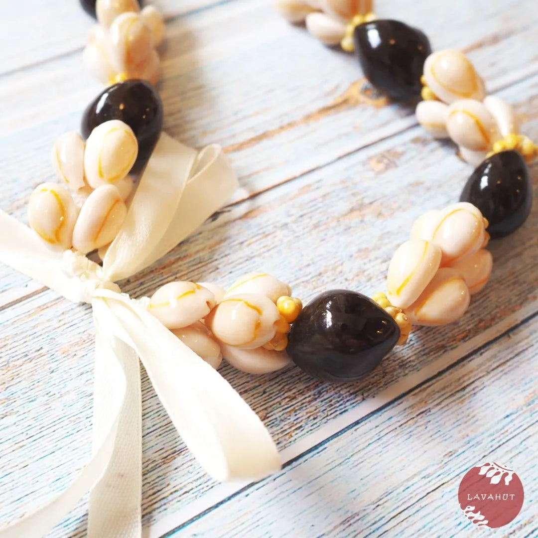 Cowry Shell Kukui Nut Hawaiian Lei - Made in Hawaii