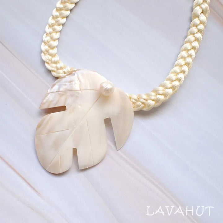 Cream Monstera Leaf Mother of Pearl Hawaiian Necklace - Made in Hawaii