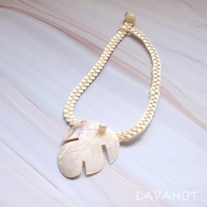 Cream Monstera Leaf Mother of Pearl Hawaiian Necklace - Made in Hawaii