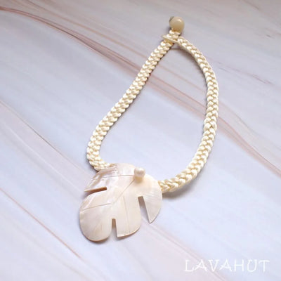 Cream Monstera Leaf Mother Of Pearl Hawaiian Necklace - Made In Hawaii