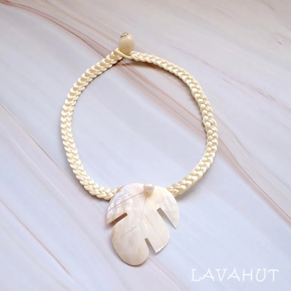 Cream Monstera Leaf Mother of Pearl Hawaiian Necklace - Made in Hawaii