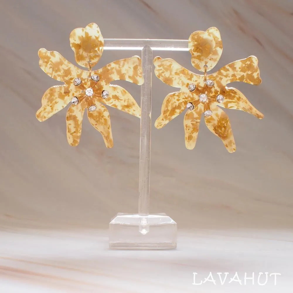 Daffodil Confetti Gold Drop Earrings - Made in Hawaii